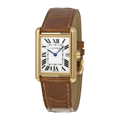 Cartier Tank Silver Grained Dial Men's Watch W1529756 In Brown / Gold / Silver / Yellow