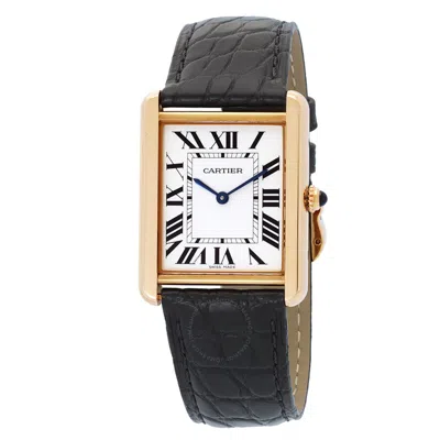 Cartier Tank Solo Silver Dial 18kt Yellow Gold Black Leather Unisex Watch W5200004