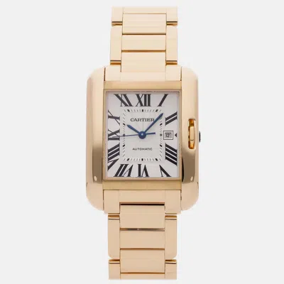 Pre-owned Cartier Tank W5310015 Automatic Silver 18k Yellow Gold Wristwatch 29 Mm