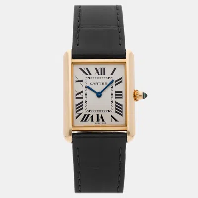 Pre-owned Cartier Tank Wgta0067 Silver Quartz 18k Yellow Gold Women's Wristwatch 25 Mm