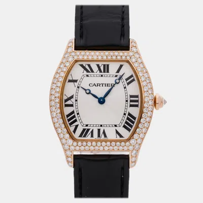 Pre-owned Cartier Tortue Wa503951 Silver Manual Winding 18k Rose Gold Diamond Men's Wristwatch 38 Mm