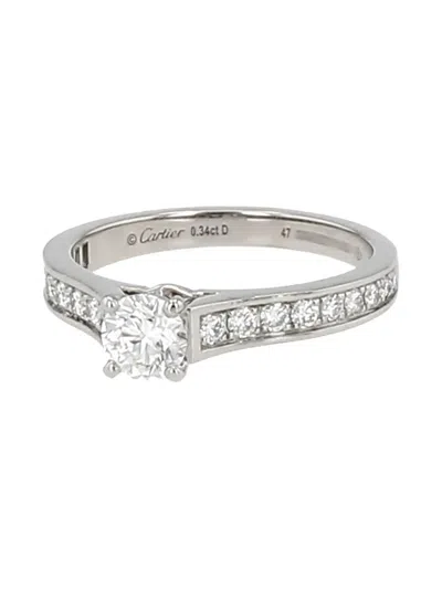 Pre-owned Cartier  Platinum Solitaire 1895 Diamond Ring In Silver