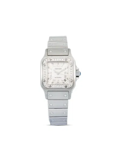 Pre-owned Cartier  Stainless Steel Santos Galbee Diamond 24mm In White