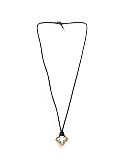 Pre-owned Cartier Quatrefoil Pendant Silk Cord With 18k Yellow Gold Necklace