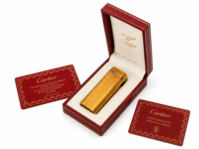 Pre-owned Cartier Rare  18ct Brushed Gold Plated Trinity Ringed Cigarette Lighter With Box In Brown