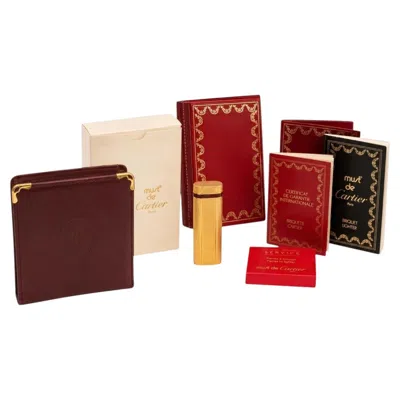 Pre-owned Cartier Rare  18ct Gold Plated Diamond Cut Lighter &  Cigarette Case In Red