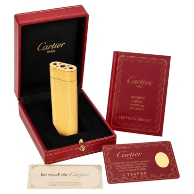 Pre-owned Cartier Rare  18ct Gold Plated Gem Stone Cigarette Lighter With Box In Red
