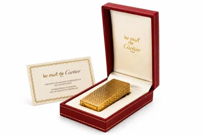 Pre-owned Cartier Rare  18ct Gold Plated Pentagon Lighter Diamond-cut Textured Pattern In Brown