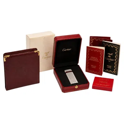Pre-owned Cartier Rare  Red Stripe Silver Plated Lighter &  Red Cigarette Case