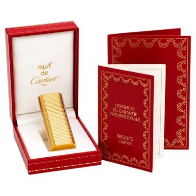 Pre-owned Cartier Rare  Ribbed 18ct Gold Plate Cigarette Lighter In Original  Box