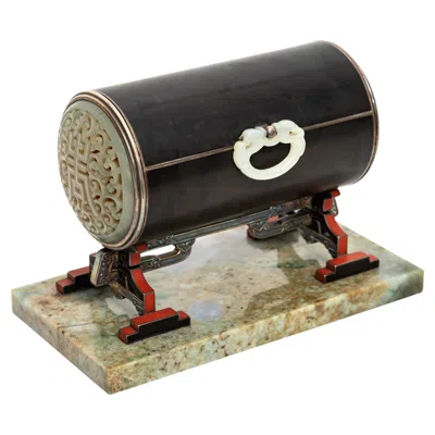 Pre-owned Cartier Rare French Art Deco Period Silver, Enamel, & Jade Box, Attributed To  In Green