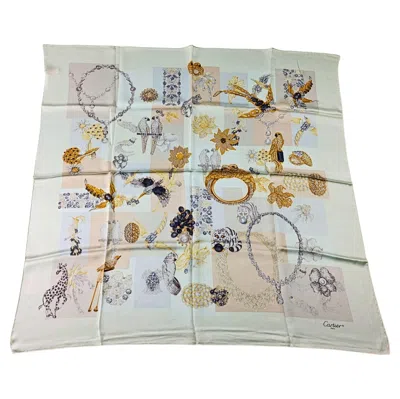 Pre-owned Cartier Rare Vintage  Fine Jewelry Silk Scarf 33" Panth�re Gemstone Print In Gray
