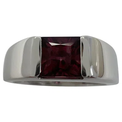 Pre-owned Cartier Rare Vintage  Vivid Pink Purple Rhodolite Garnet 18k White Gold Tank Ring