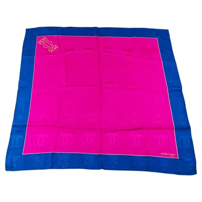 Pre-owned Cartier Rare Vintage Must De  Paris Monogram Silk Jacquard Square Scarf, 33 Inche In Purple