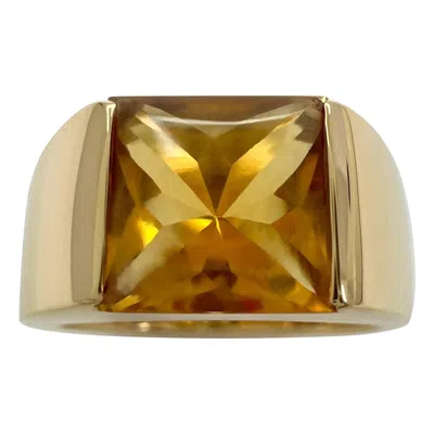 Pre-owned Cartier Rare Vintage Orange Citrine 18k Yellow Gold Tank Band Solo Ring 49