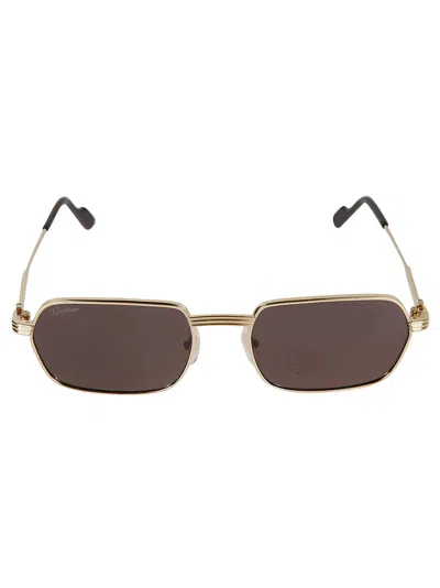 Cartier Rectangle Curved Sunglasses In Brown