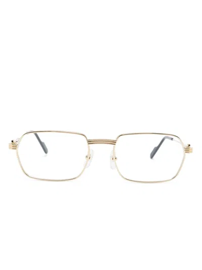 Cartier Ribbed Rectangle-frame Glasses In Gold