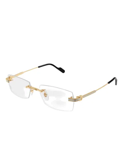 Cartier Rahmenlose Brille Mit Eckigen Gläsern In Gold