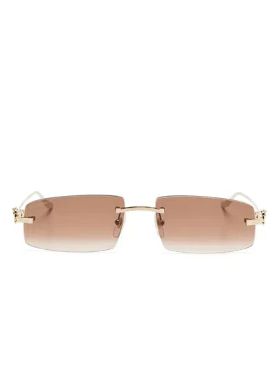 Cartier Rectangle-frame Sunglasses In Gold