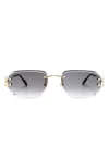 Cartier Rimless Rectangle-frame Sunglasses In Gold