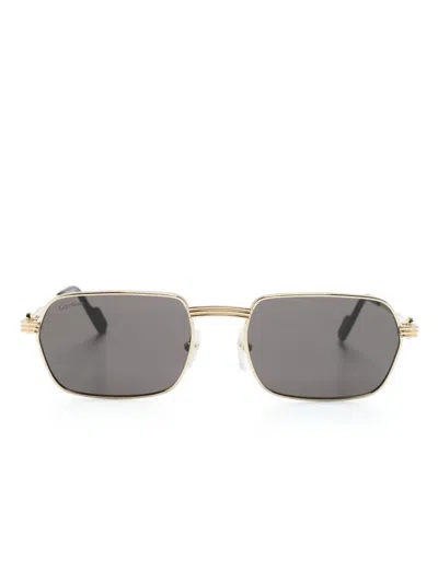 Cartier Polished Rectangle-frame Sunglasses In Gold