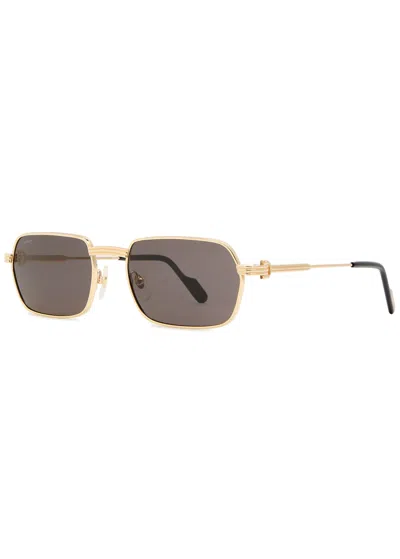 Cartier Rectangle-frame Sunglasses In Gold