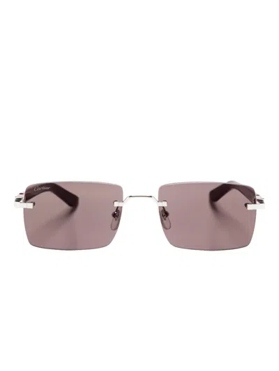 Cartier Rectangle-frame Sunglasses In Red