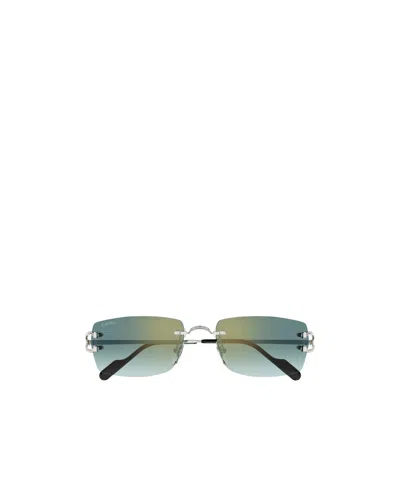 Cartier Rectangle-rimless Sunglasses In Green