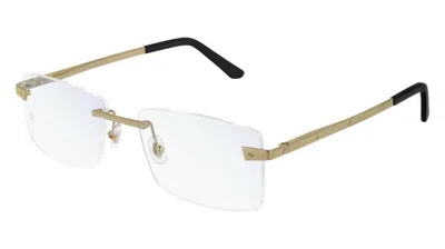 Pre-owned Cartier Rectangular Gold Metal 58-19-145mm Unisex Eyewear Ct0167o 004 In Clear