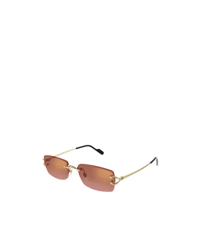 Cartier Rectangular Sunglasses In Gold