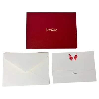 Pre-owned Cartier Red Chinese Dragons Card And Envelope Set In Luxury Box Desk Stationery