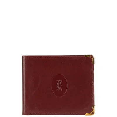 Pre-owned Cartier Red Color Leather Bill Wallet (bi-fold) ()
