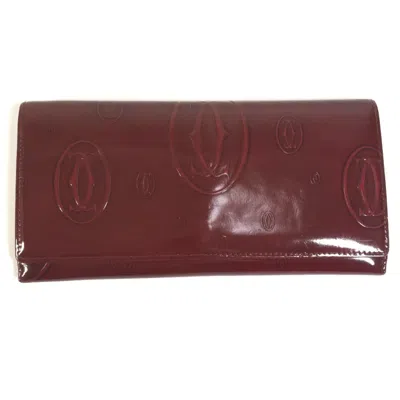 Pre-owned Cartier Red Color Patent Leather Long Wallet (bi-fold) ()