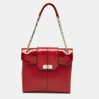 Pre-owned Cartier Red Python Patent And Leather Classic Feminine Line Chain Bag