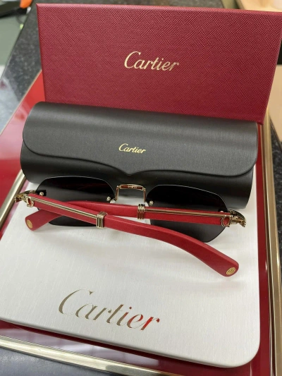 Pre-owned Cartier Red Woods Sunglasses 2023 Noble Collection In Gold