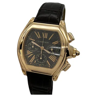 Pre-owned Cartier Ref 2848 Roadster Chronograph Xl 18k Rose Gold Leather Strap Box Paper In Red