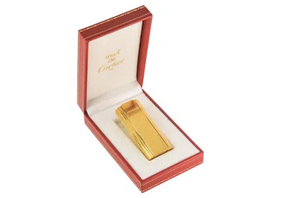 Pre-owned Cartier Ribbed 18ct Gold Plate Cigarette Lighter In Original  Box
