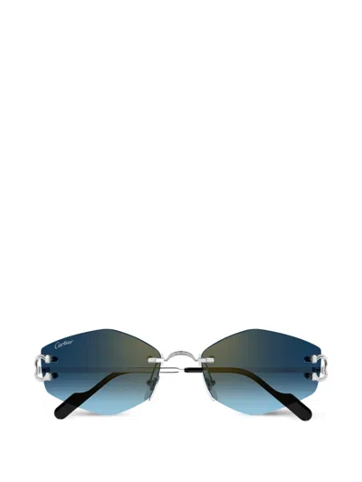Cartier Rimless Geometric-frame Sunglasses In Blue