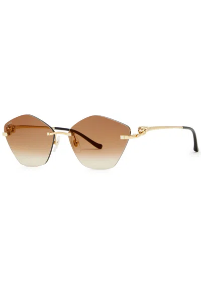 Cartier Rimless Hexagon-frame Sunglasses In Gold