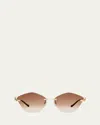 Cartier Rimless Metal Alloy Butterfly Sunglasses In Smooth Golden Finish