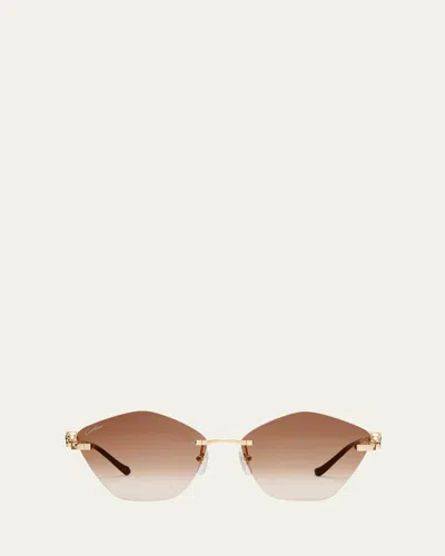 Cartier Rimless Metal Alloy Butterfly Sunglasses In Smooth Golden Finish
