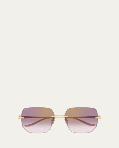 Cartier 55mm Gradient Rimless Rectangular Sunglasses In Gold