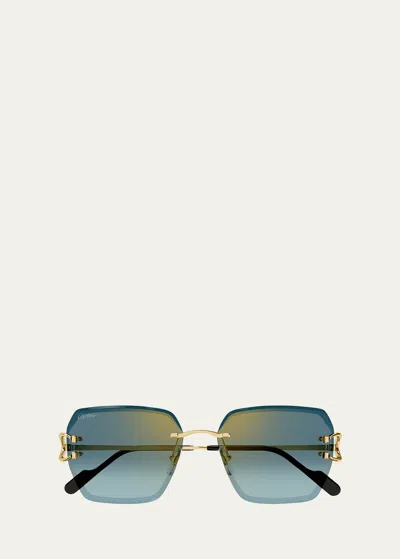 Cartier Rimless Metal Butterfly Sunglasses In Gold Blue Gradient