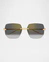 Cartier 55mm Gradient Rimless Rectangular Sunglasses In Smooth Golden Finish