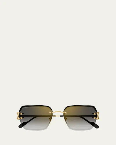 Cartier Rimless Metal Butterfly Sunglasses In Smooth Golden Finish