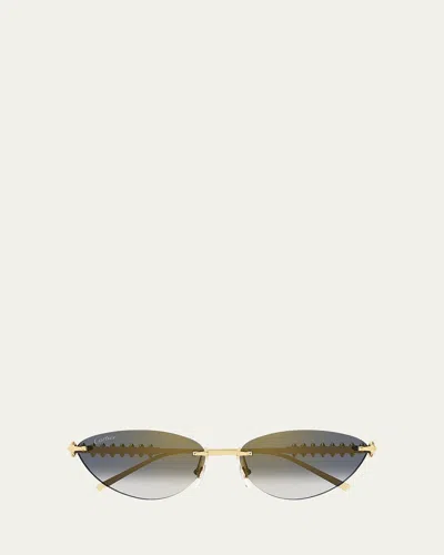 Cartier Rimless Metal Cat-eye Sunglasses In Gold/grey