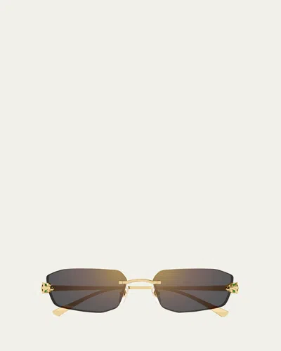 Cartier Rimless Metal Cat-eye Sunglasses In Smooth Golden Finish