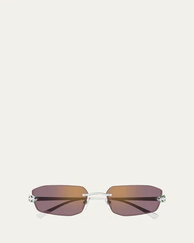 Cartier Rimless Metal Cat-eye Sunglasses In Smooth Platinum Finish