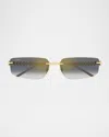 Cartier Rimless Metal Rectangle Sunglasses In Gold