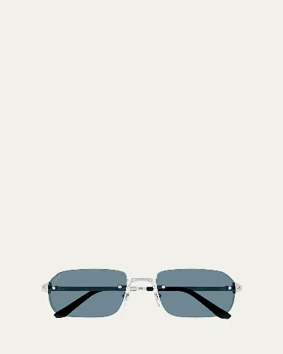 Cartier Rimless Metal Rectangle Sunglasses In Metallic